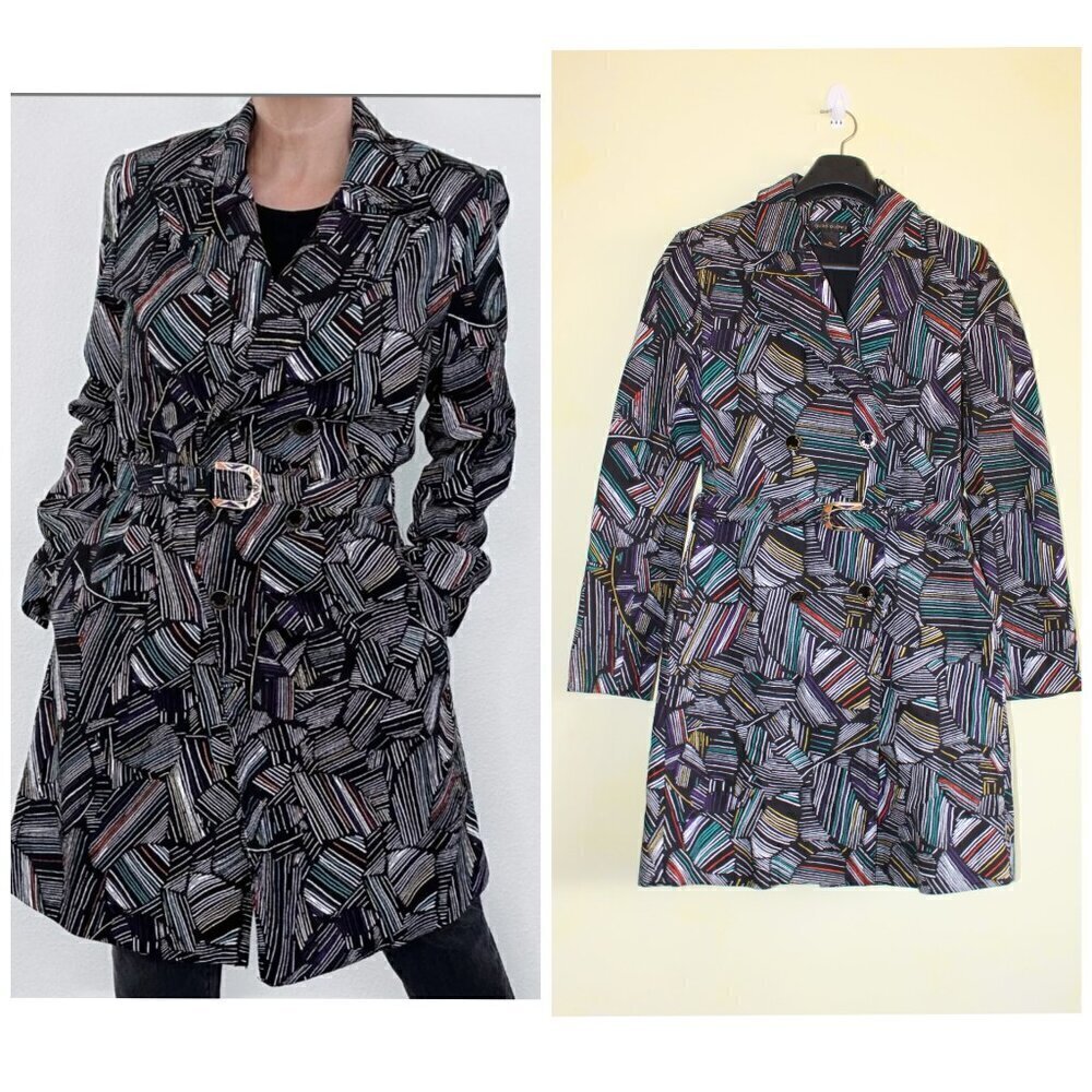 Duro Olowu Abstract Print Multicolor Women Trench Jacket XS Double Breasted